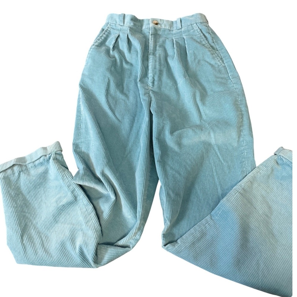 Hunters Run Corduroy Pleated High Waisted Pants Women Size 8 Blue‎